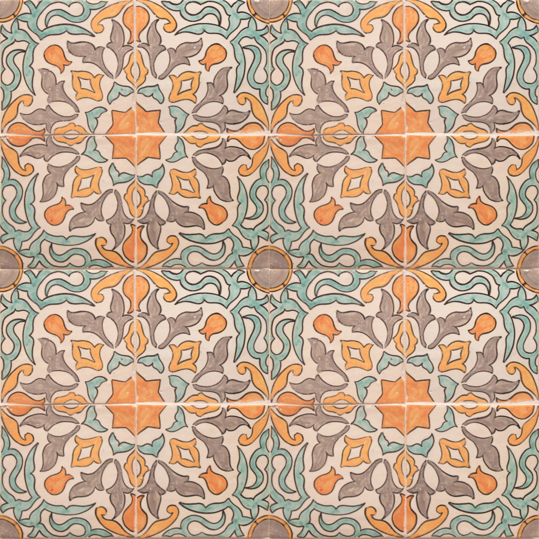 Mosaic House Moroccan tile HPC Custom G 1-12-18-29-25 White Light Green Yellow Orange Light Gray {hand painted handpainted 6x6}